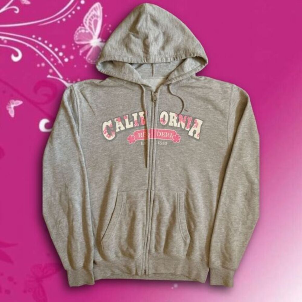 Size XL Y2K California Cotton Zip Up‎ Hoodie